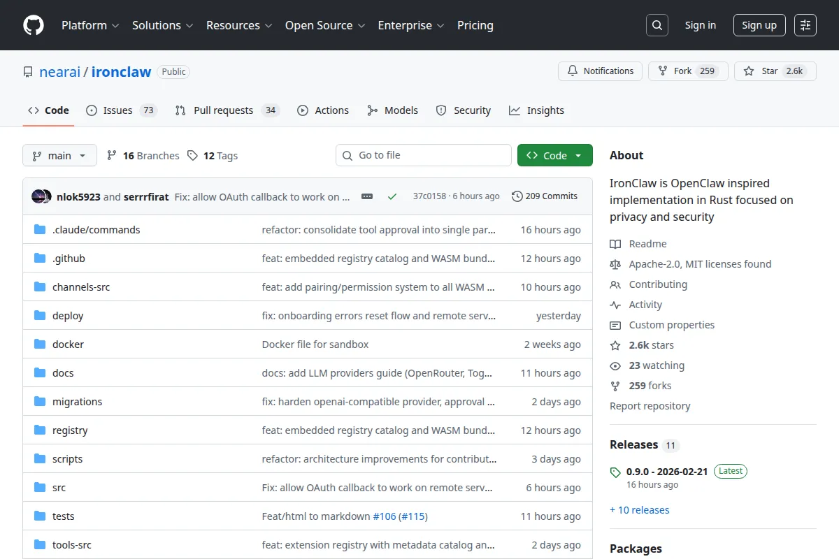 IronClaw — WASM-sandboxed AI agent