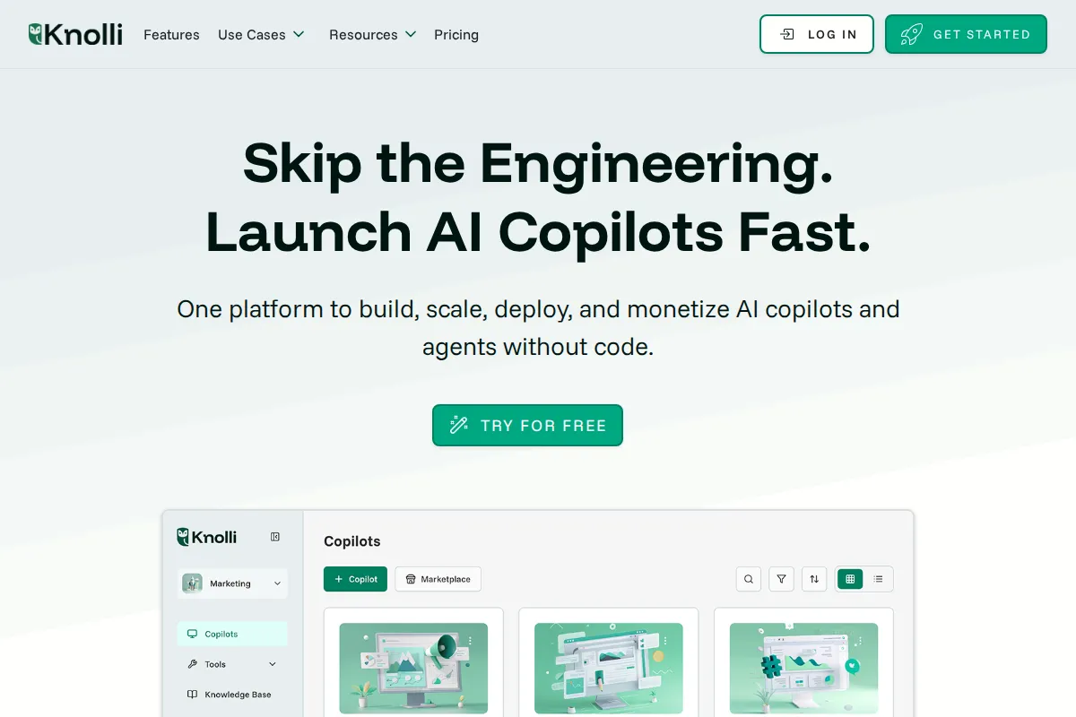 Knolli.ai — no-code AI copilot builder