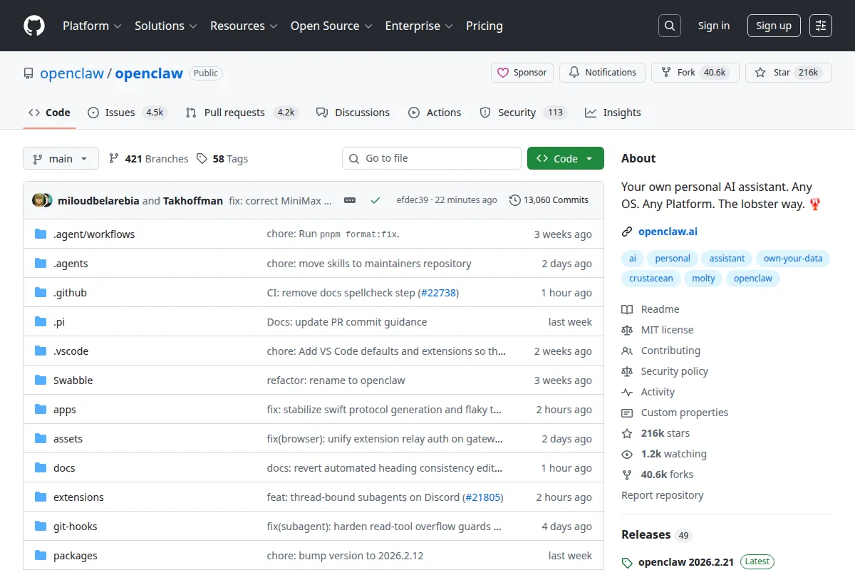OpenClaw GitHub repository — 160,000+ stars